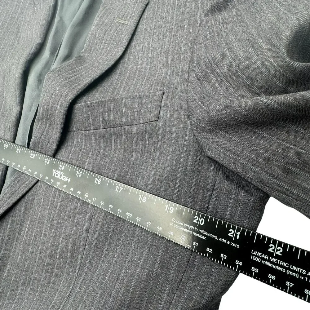 BROOKS BROTHERS Mens 43L Charcoal Gray Stripe Wool Blazer Suit Jacket 1818 Italy